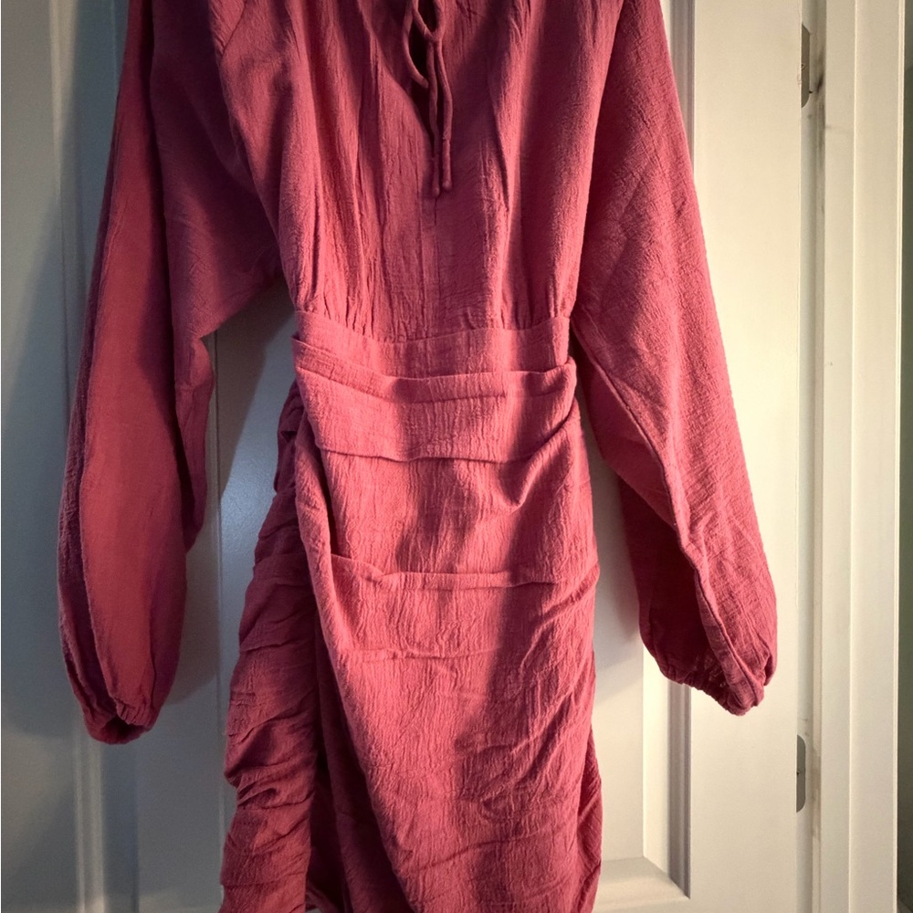 Free People Rose Pink Textured Lace-Up Mini Dress